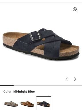 Birkenstock Midnight Blue Suede Cross-Band Slide Sandal